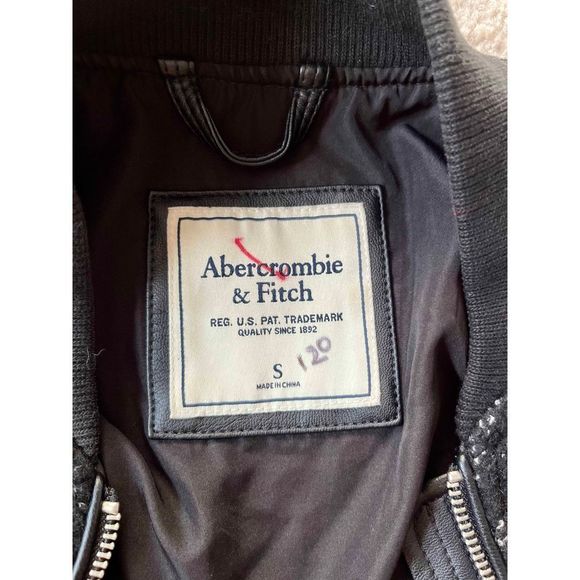 Abercrombie black speckled bomber jacket wool blend size S - Picture 6 of 12